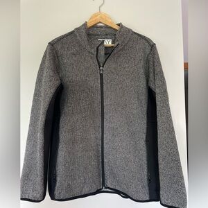 Herringbone Black White Full Zip Unlined Jacket XL Andrew Marc New York NWOT